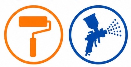 Paint roller and spray gun symbols