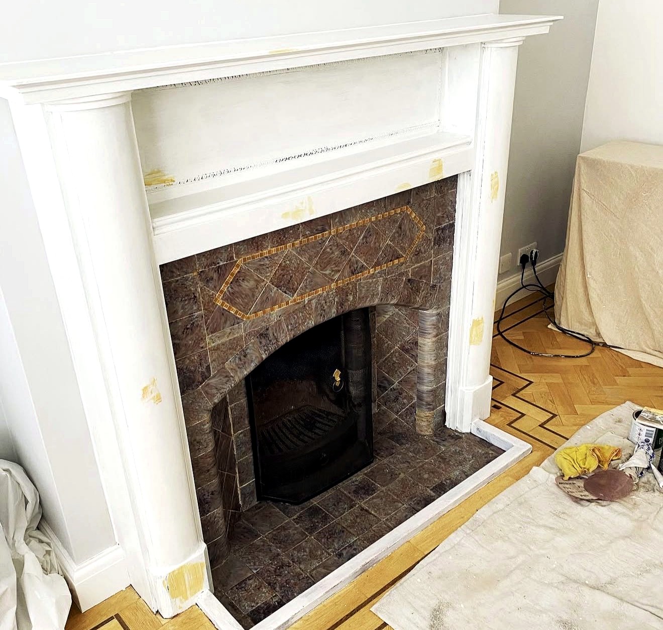Painted white fireplace