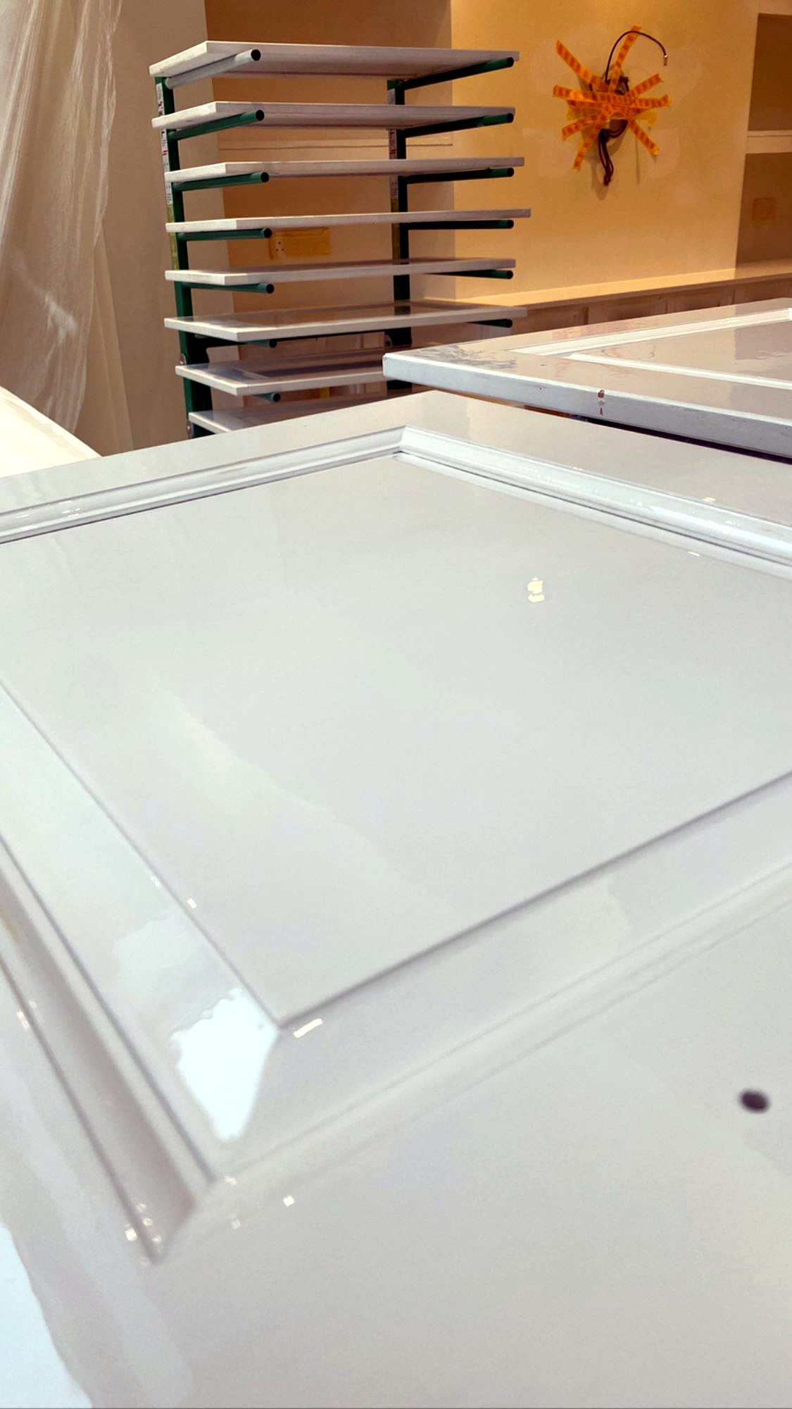 Detailed white kitchen cabinet finish